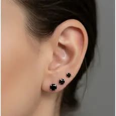 Trio de Brincos Feminino Prata 925 Legítima com Zircônias Preto