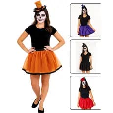 Kit Fantasia Carnaval Saia + Tiara Adulto Juvenil Dia Das Bruxas Eventos Preta Branca Vermelha Lilás Tule Halloween