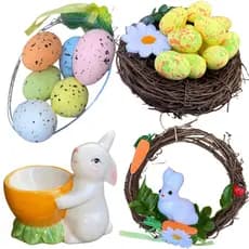 Kit Decoração Páscoa Guirlanda Ovinhos Ninho Coelinho Porcelana Coelho Cesta de Pascoa Pendente
