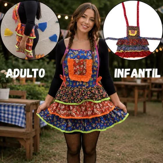 Avental Festa Junina Caipira Feminino Adulto Infantil Arraiá Arraial Fantasia Junino Quadrilha Quermesse Julina Look
