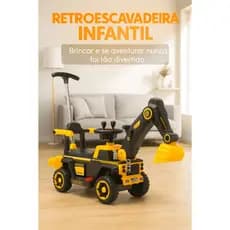 Trator Retroescavadeira Infantil elétrico 6V Recarregável com Buzina, Luzes e Música – Brinquedo Educativo para Crianças