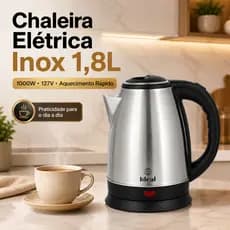 Chaleira Elétrica 1.8Lts 1000W 127V ou 220V Inox, chá café bule água quente rápido macarrão