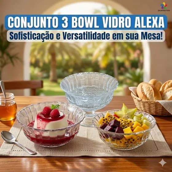 Conjunto 3 Browl Vidro Alexa