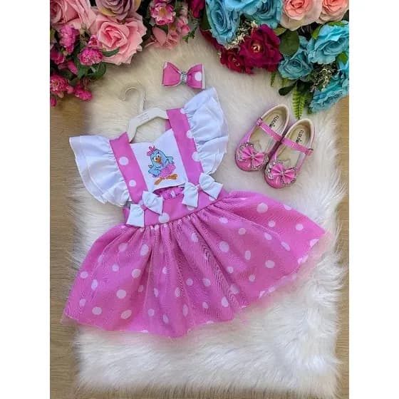 Romper/Vestido Princesa Belli Galinha Pintadinha Rosa Azul