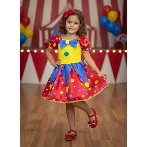 Vestido Infantil Colorida Palhacinha Festas Fantasia Palhaço Palhacinha Circo