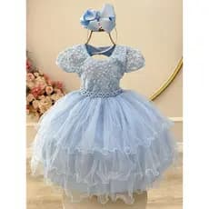 Vestido Infantil Busto C/ Renda e Pérolas Daminhas Festas Luxo Branco Azul bebê Vermelho