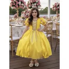 Fantasia Infantil Princesa Bela e a Fera Amarelo Festas Vestido Bela