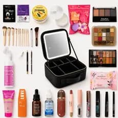 Kit Maquiagem Profissional Maleta c/ Espelho LED 28 Itens