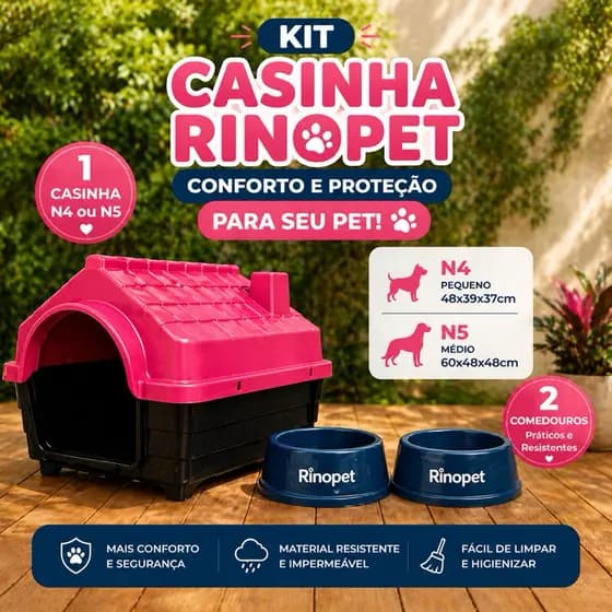 Kit Casa para Cachorro N5 Casinha Plástica + Comedouros | Pronta Entrega