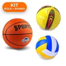 Bola de Futebol, Vôlei + Bola de basquete + Bomba Praia Quadra Campo Society Futsal