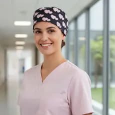 Touca Enfermagem Gorro Hospitalar Cirúrgica Tecido não descartável Corações Preta