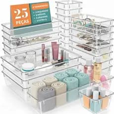 Kit com 25 Organizador Acrílico Modular Empilhavel Organizador de Gaveta, Cozinha, Escritório