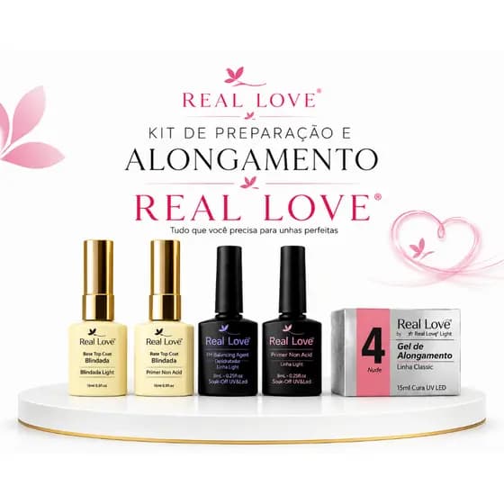 Kit Profissional Real Love Preparadores de Unha Gel Alongamento UV/LED