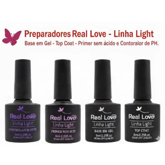 Kit Real Love Light – Primer Non Acid + PH Balancing + Base Gel + Top Coat 8ml