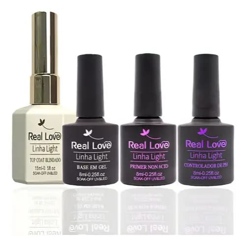 Kit Blindagem e Alongamento Real Love Linha Light Top Coat Blindado Base em Gel Primer PH