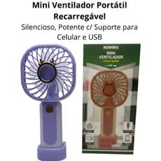Mini Ventilador Portátil Recarregável – Silencioso, Potente c/ Suporte para Celular e USB