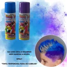 2 TINTA SPRAY COLORIDA TEMPORARIA PARA CABELO LAVÁVEL 120ML KIT AZUL E ROXO