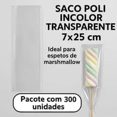 Saquinho P/ Marshmallow Transparente Incolor Poli 7x25 300un