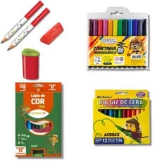 KIT CANETA JUMBO + LAPIS 12 CORES LEOLEO TRIANG. BIG + APONTADOR JUMBO FABER +BORRACHA + LAPIS PRETO