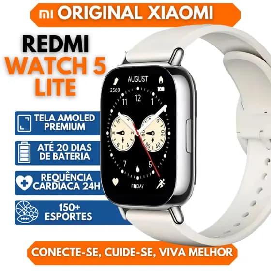 Relógio Smartwatch Redmi Watch 5 Lite Xiaomi Tela AMOLED 1.96" GPS 5ATM