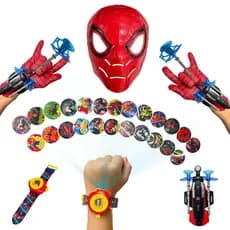 Kit 2 Lança Teia Homem Aranha + Relógio 24 Holograma + Máscara Homem-Aranha