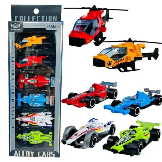 Kit Fórmula 1 Miniatura Carrinhos De Ferro Com Helicóptero Brinquedo Carrinho