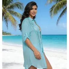 Saída de Praia Camisa Longa  com Detalhes em Renda Vazados | Look Elegante de Verão ☀️