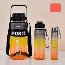 Garrafa de Agua 3 em 1 kit 3 Garrafas 2 litros 850 ml 300 ml Squeze Academia Treino Tie Dye Hexágono de cor gradiente três conjuntos de copos garrafa de água esportiva de grande capacidade alça ao ar livre copo portátil de espaço para bebida dupla