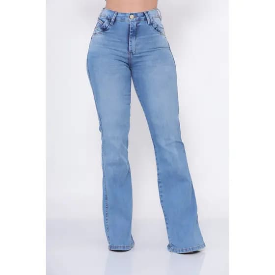 Calça Jeans Feminina Flare Hot Pants Modeladora Boca Perna Larga Sino Bailarina