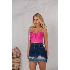 Mini Saia Jeans Feminina Barra Desfiada Destroyed Rasgada Curta Empina Bumbum Rasgadinha