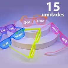 Kit 15 Óculos Festa Cristal Colorido Personalizado Frase Carnaval Balada Evento Brilho