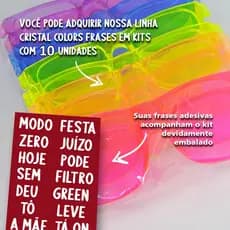 Kit 10 Óculos Cristal com Frases Divertidas Festa Balada Aniversário Presente Estiloso Premium Luxo!