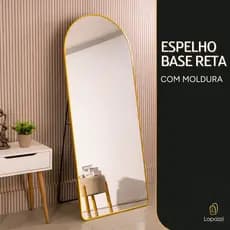 Espelho Lopazzi Base Reta Corpo Inteiro 150x60 Com Suporte de Chão Moldura Alumínio Quarto Sala Decorativo