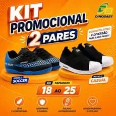 Kit Dois Pares Chuteira + Tênis Bebê Confortável Dino Baby Meninos Meninas Escolar Costurado