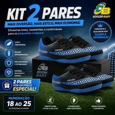 Kit 2 Pares Chuteira Futsal Infantil Menino Menina Escolar Resistente 18 ao 25