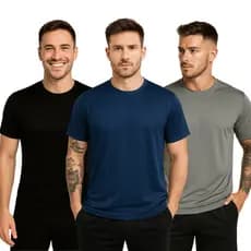 Kit 3 Camisetas Poliéster DryFit Masculina Lisa Academia Corrida Casual Esportes Confortável