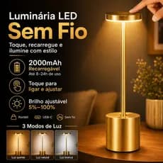 Luminária Abajur Candeiro Mesa LED Toque Touch Luz Luxuosa Decorativa Carregavel 3 Tons Iluminação