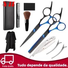 Kit 10 Peças Tesoura Barbeiro Fio Navalha E Desfiadeira + Acessórios
