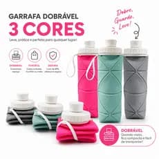 Garrafa Dobrável de Silicone 600ml com Tampa Viagem Academia Água Dobrável Retrátil Silicone 600ml