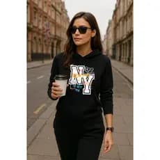 Blusa De Frio Feminina New York Colorido Moletom Masculino Flanelado Com Capuz Bolso Canguru Tecido Algodão Quente