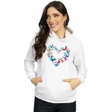Moletom Canguru Blusa de Frio Feminino Com Capuz Bolso 100% Algodão Coração Borboleta Colorido