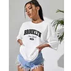 Camiseta Feminina Blusão De Ombro Caido Brooklyn New York Estampada 100% Algodão Premium Promoção