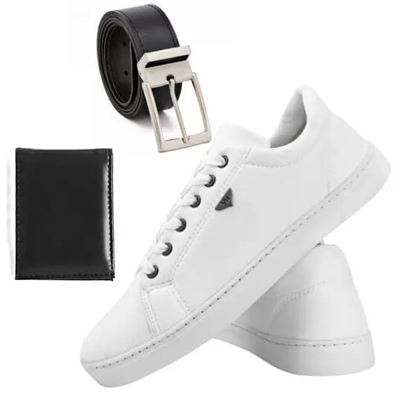 Kit Sapatênis Social Skatista Masculino Sola Reta Confortável + Carteira + Cinto Promoção