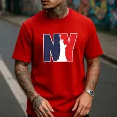 Camiseta Masculina Streetwear New York estatua Camisa Tecido Algodão Blusa Unissex Manga curta Gola Redonda
