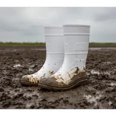 Bota Galocha PVC Branca Cano Médio Profissional Impermeável Antiderrapante