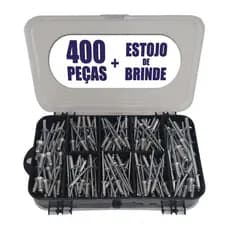 Kit 400 Rebites + Estojo Organizador Dupla tampa + Brocas