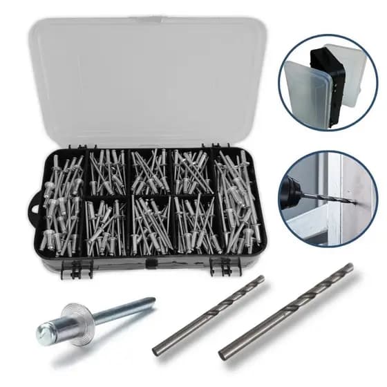 Kit 200 Rebites + Estojo + Brocas 306/308/310/410 reparos