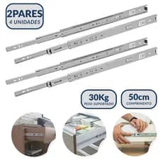 Kit 4 Corrediças 50cm Telescópicas Light Aço 35mm 2 Pares