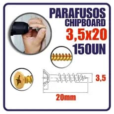 Kit 150 Parafusos Chipboard 3,5x20mm para Moveis Mdf Madeira