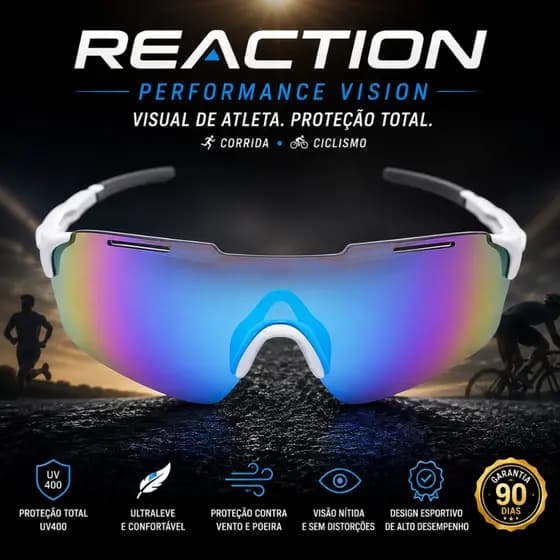 Óculos de Sol Esportivo Reaction para Corrida e Ciclismo Proteção UV400 Leve e Confortável